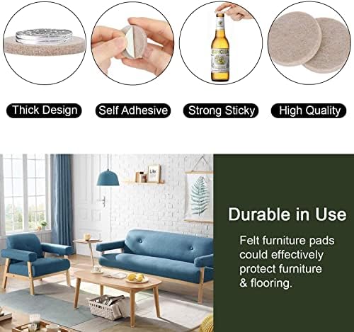 Yelanon Felt Furniture Pads for Hardwood Floors -216 Pcs Premium Felt Pads for Chair Legs, Floor Protectors for Furniture, Beige & Brown (Pack of 2)