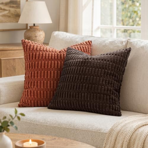 MIULEE Euro Sham Corduroy Decorative Throw Pillow Covers 24x24 Dark Brown