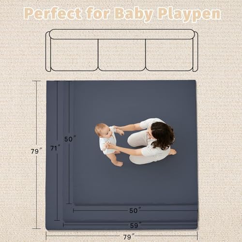 Waterproof Baby Play Mat for Floor Memory Foam 59 * 59 Cushion Playpen Playmat Tummy Time Crawling Mat Nursery Rug Thick Pad Create Soft & Safe Area for Infants,Toddler,Kids,Navy