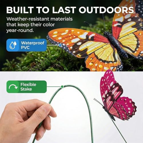 VGOODALL 50PCS Butterfly Garden Decorations, 11.5 Inch Plastic Butterfly