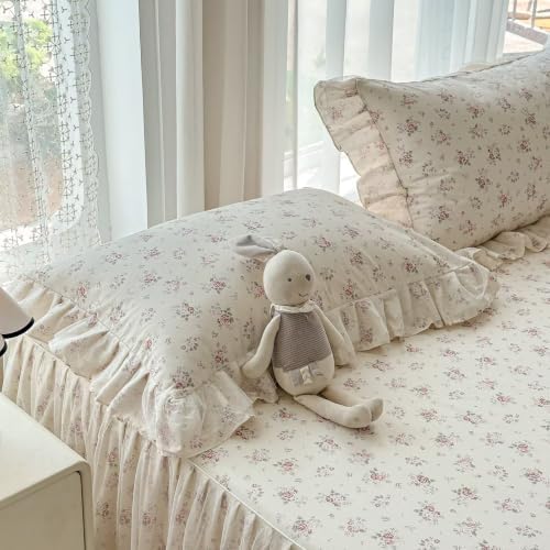 Pink Floral Cotton Duvet Cover Set 3 Pcs,68"×86" Twin Bedding