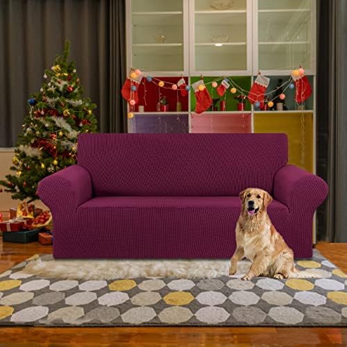 KEKUOU Stretch Loveseat Couch Cover, 2 Cushion Couch Slipcover,Wine