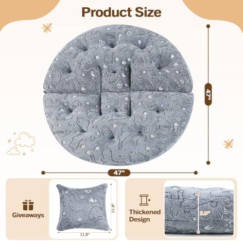 blue page Round Floor Cushions for Kids, 5-in-1 Kids Play Mat 5.9 in Thick