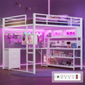 ADORNEVE Loft Bed Full Size with Gaming Desk, Arcylic RGB Hutch, White