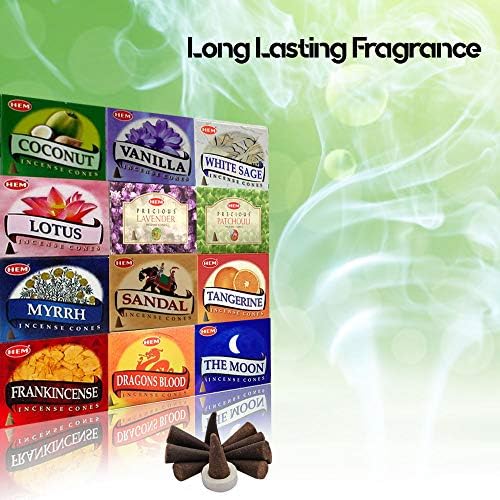 Hem 12 Assorted Boxes of Incense Cones, (120 Total)| Natural Fragrance for Aromatic Rooms | Odor Remover Incense for Stress Relief & Relaxation (Assorted 3)