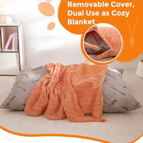 MAXYOYO Kids Bean Bag Chair, 3 in 1 Convertible Bean Bag Sofa with Removable Cover for Children, Soft Floor Lounger with Supportive Shredded Foam Filling, Floor Cushion Chair for Living Room, Playroom