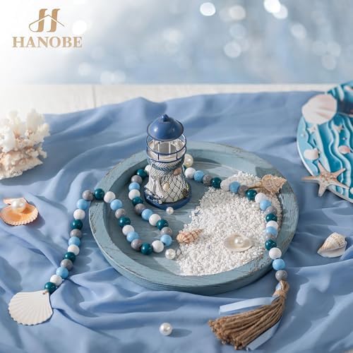 Hanobe Coastal Decorative Tray, Farmhouse Plate for Beach Table Decor