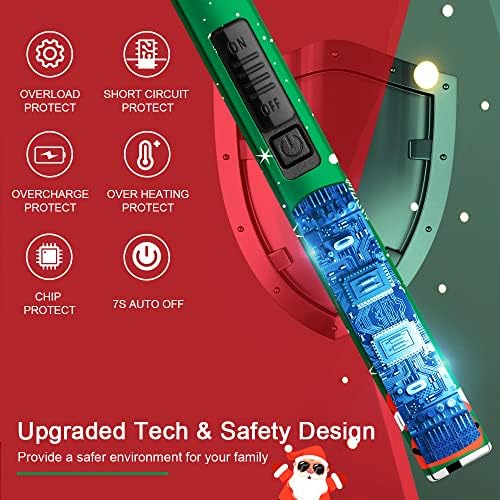 SUPRUS Electric Lighter Arc Windproof Flameless USB Rechargeable Lighter with Safety Lock for Candle BBQ Camping (Christmas Green)