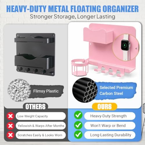 Metal Bedside Wall Shelf, No Drill Floating Bedside Shelf Wall Organizer