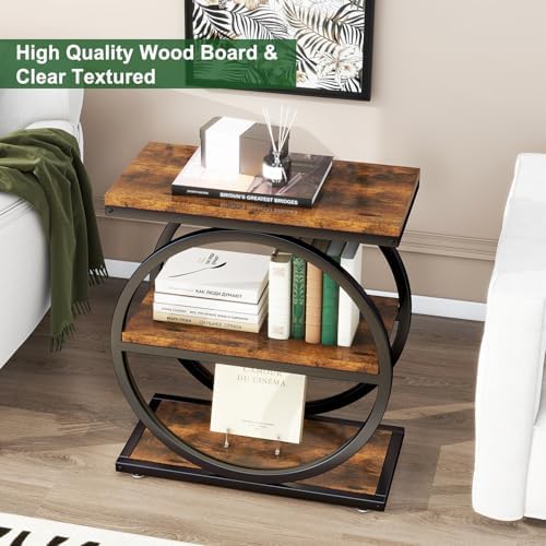 IBUYKE Narrow End Table with 3 Storage Shelves,Rustic Brown UTMJ418H