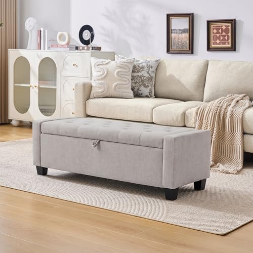 Huatean Home 43" Ottoman with Storage, Light Gray Storage Ottoman Bench