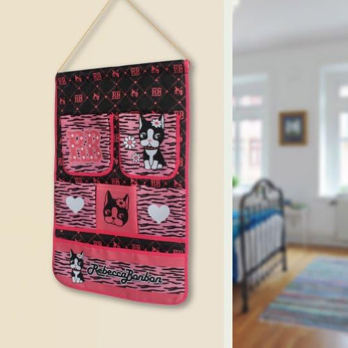 Blancho Bedding [Dog & Heart] Pink Wall Hanging Organizer/Wall Baskets/Hanging Baskets with 6 Pockets, 14" x 20" Fabric Over The Door Storage Bag for Nursery, Bedroom, Bathroom and Closet