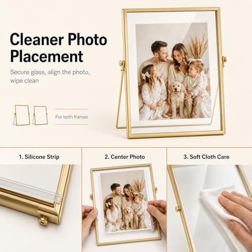 AceList Floating Picture Frame, 2 Pack 8x10 Gold Double Glass