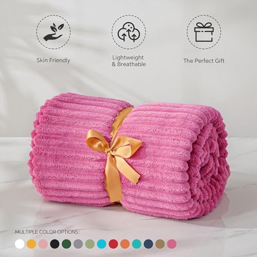 BEDELITE 3D Ribbed Hot Pink Fleece Throw Blanket for Couch, 50x60 Inch