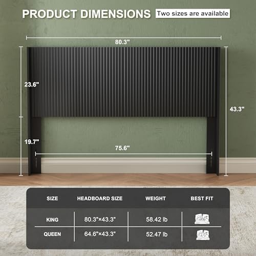 Howjoe Wood King Headboard Only, 80.3" Black Wood Headboard King Size
