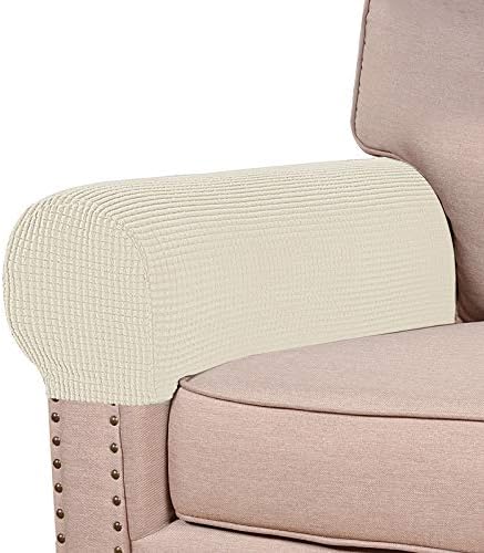 Turquoize Stretch Armrest Covers for Chairs and Sofas Couch Arm Covers for Sofa Spandex Jacquard Armrest Cover Anti-Slip Furniture Protector Armchair Slipcovers for Recliner Set of 2, Natural