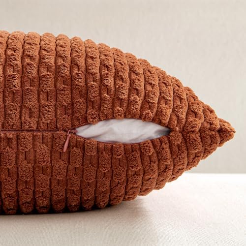 MIULEE Fall Decorative Throw Pillow Covers 20x20 Rust Textured Corduroy