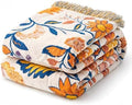 100% Cotton Boho Throw Blanket for Home Decor – Classic Farmhouse Quilt Bedding, Muslin Blankets for Adults, Vintage Woven Decorative Blanket for Couch, Bed Layering Use, Botanic Floral, 104"x90"