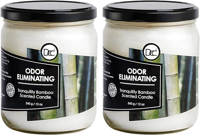 Bamboo Two Pack Odor Eliminating Highly Fragranced Candles - Eliminates 95% of Pet, Smoke, Food, and Other Smells Quickly - Up to 80 Hour Burn time - 12 Ounce Premium Soy Blend
