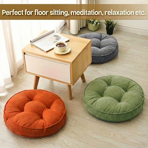 MIDDLE ONE Floor Pillow Set of 2, Memory Foam Cushion 22x22 – Round, Green