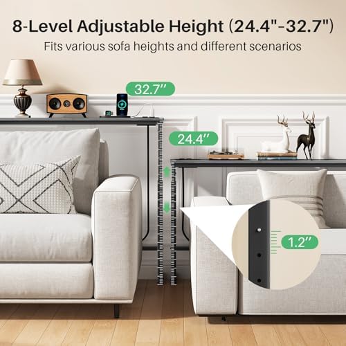 Kitstorack Narrow Sofa Table with Charging Station, 78.8" Behind Couch Table, Adjustable 24.4"-32.7" Height, Modular 2-piece Design for sectionals, entryways, Apartments, and Narrow Living Spaces