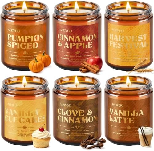 AOOVOO 6 Pack Fall Candles Set - 42oz Autumn Candle Gift for Home Scented