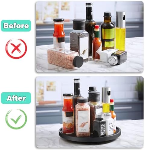 10" Wood Lazy Susan Turntable Organizer, Lazy Susan for Table Top Cabinet Dining Pantry Countertop Cupboard Organization, Decorative Tray for Kitchen Bathroom Decor Coffee Bar Accessories, Black