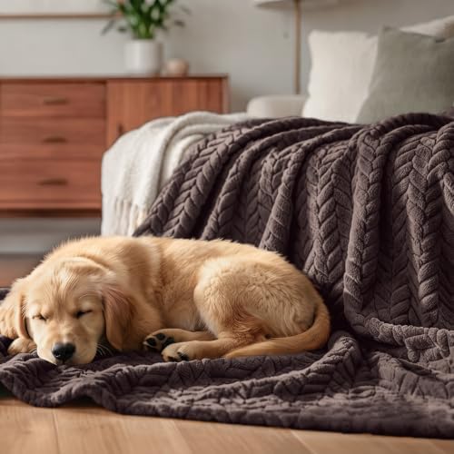 Exclusivo Mezcla Fleece Throw Blanket for Couch Sofa, 50”x70”, Coffee