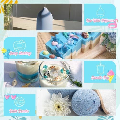 Summer Essential Oil Set for Diffusers for Home Premium Fragrance Oils - Includes Watermelon, Coconut, Ocean Breeze, Plumeria, Vanilla Ice Cream & Pina Colada, Candle Making Scents, 6X10ml