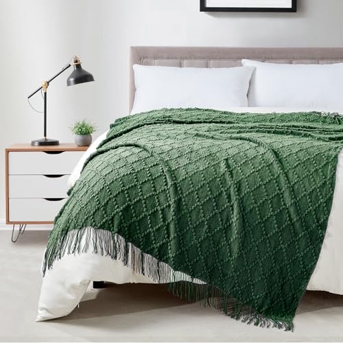 BOURINA Green Throw Blanket 50 x70 Inch Jacquard Throw Knitted Blanket