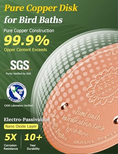 Mellbree 4-Pack Bird Bath Copper Disc, 0.6mm Reinforced 99.99% Pure Copper Cleaning Disk with Triple-Point Support for Physical Safe Clean Water All-Season (Sunflower)