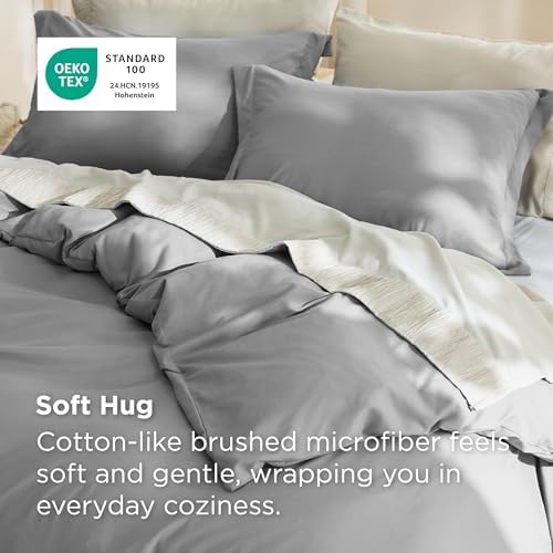 Bedsure Oversized King Duvet Cover, Soft Double Brushed Bedding Set, Grey