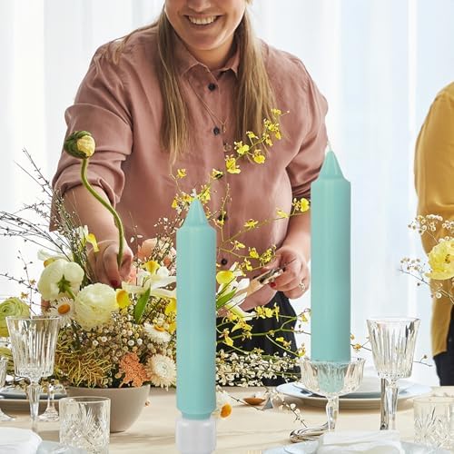 NJAO HOO Mint Green Short Taper Candle 7 Inch Candlesticks Unscented Dripless Tapered Candle Set for Spring Home Decor Wedding Party Dinner Candles, 4 Pack