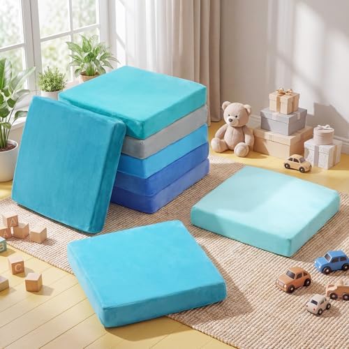 GlikCeil 8 Pcs Square Floor Pillow Cushions for Kid Classroom 15'', Blue