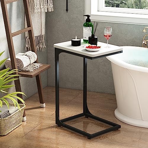 QEEIG C Shaped End Table Side Tables for Couch Set of 2, White & Black