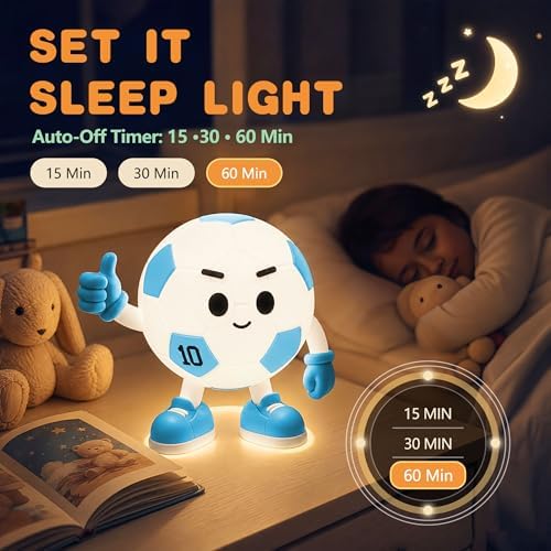 FAMIDUO Soccer Night Light for Kids Room,USB-C Rechargeable Touch RGB Lamp
