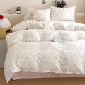 AOJIM Girls Cherry Duvet Cover Set Queen Exquisite Floral Print Bedding Set 3 Pieces (1 Comforter Cover+2 Pillowcases), Soft Breathable 100% Cotton Double Gauze Bedding Duvet Cover for Kids & Adults