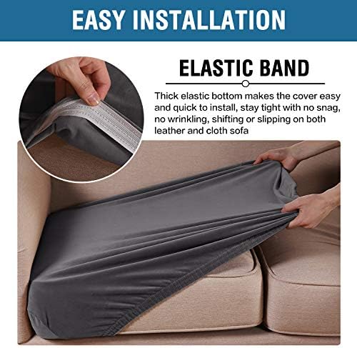 H.VERSAILTEX Velvet Stretch Couch Cushion Cover Plush Cushion Slipcover for Chair Loveseat Sofa Cushion Furniture Protector Seat Cushion Sofa Cover (2 Piece Medium Sofa Cushion Covers, Grey)