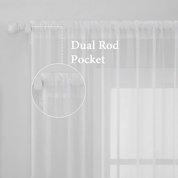 MIULEE White Window Sheer Curtains 2 Panels Width 38 x Length 63 Inches | Window - Image 2