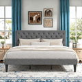 HOMBCK King Size Bed Frame, Upholstered Bed with Headboard, Light Grey