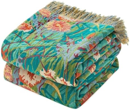 MSGKV Boho Throw Blanket 50"x60" 100% Cotton Floral Blanket for Couch Bed