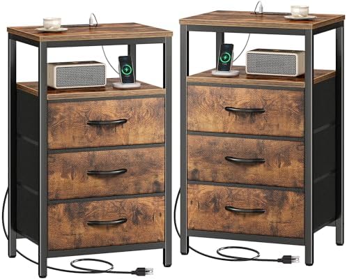 Huuger Nightstands Set of 2, Nightstand with Charging Station,Bedside Table