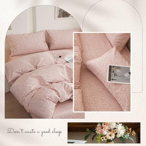 HighBuy Full Size Duvet Cover Pink Floral Bedding Set French Style with Zipper Closure,Vintage Duvet Cover Set Blush Flower Shabby Chic Bedding Comforter Cover Set,Soft and Breathable