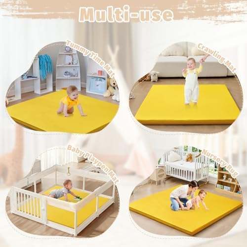 Waterproof Baby Play Mat for Floor Memory Foam 47 * 47 Cushion Playpen Playmat Tummy Time Crawling Mat Nursery Rug Thick Pad Create Soft & Safe Area for Infants,Toddler,Kid,Yellow