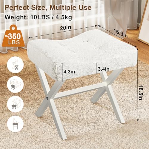 Memobarco 18-Inch Large Vanity Stool Chair, White Makeup Stool