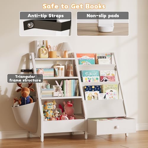 White Kids Bookshelf and Toy Storage Organizer for Toddler Nursery