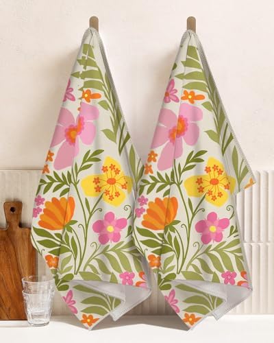 Miss Adola Cute Kitchen Towels Set of 2, 18 x 26 Inch, Flower Plant