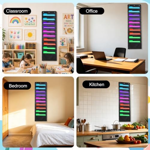 Pocket Chart for Classroom, Storage File Folders Pocket Chart, Hanging Wall File Organizer with 3 Over Door Metal Hangers Pocket Charts Organizer for School Office Mailbox