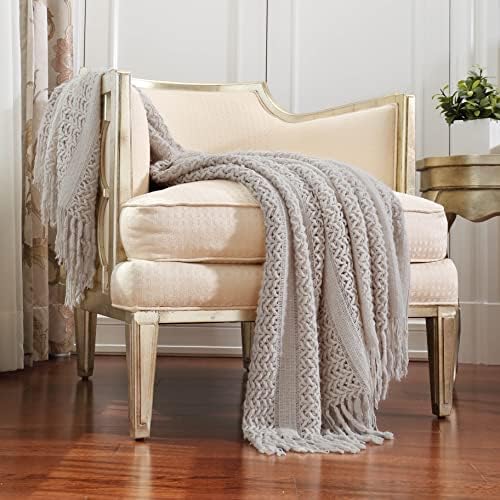CREVENT Farmhouse Knit Throw Blanket for Couch Sofa Chair Bed Home Decoration, Soft Warm Cozy Light Weight (50''X60'' Taupe)