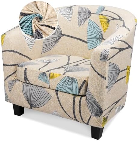 Barrel Chair Covers 2 Piece, Soft Stretch Chair Slip Cover with Arms, Non-Slip Washable Furniture Protector Club Armchair Slipcover with Cushion Cover for Bedroom Living Room Bar Counter